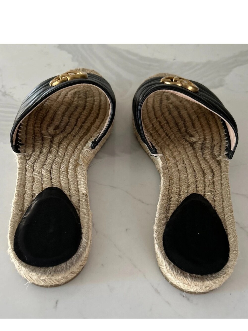 GUCCI Black Nappa Matelasse Gold GG Marmont Espadrille Slide Sandals 10 US = 41 - Picture 6 of 15